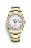 Copie Montre Rolex Day-Date 36 Or jaune 18 ct 118348 Cadran Blanc m118348-0150