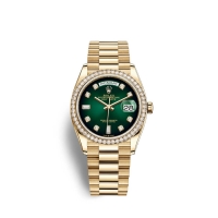 Rolex Day-Date 36 or jaune 18 ct M128348RBR-0035 Ombre verte serti de diamants Cadran