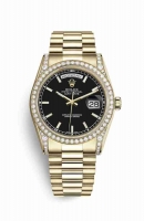 Copie Montre Rolex Day-Date 36 Cosses en or jaune 18 carats serties de diamants 118388 Black Cadran m118388-0120