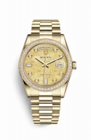 Copie Montre Rolex Day-Date 36 Or jaune 18 ct 118348 Nacre Jubile de couleur champagne en nacre Cadran m118348-0037