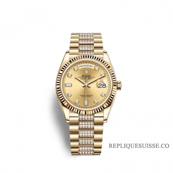 Rolex Day-Date 36 or jaune 18 ct M128238-0026 couleur champagne sertie de diamants Cadran