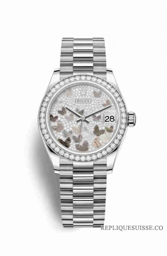 Copie Montre Rolex Datejust 31 Or blanc 18 carats 278289RBR Pave de nacre papillon Cadran m278289rbr-0008