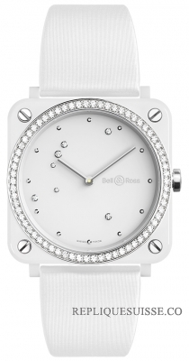 Bell Ross Instruments BR S Quartz Blanc Aigle Diamants Bracelet Cuir Satin 39mm