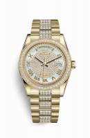 Copie Montre Rolex Day-Date 36 Or jaune 18 ct 118348 Diamant nacre blanche pavee Cadran m118348-0076