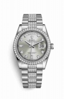 Copie Montre Rolex Day-Date 36 Platinum 118346 Argent serti de diamants Cadran m118346-0016