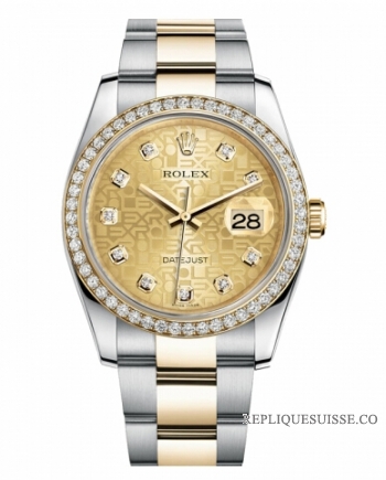 Réplique Rolex Datejust en acier et cadran en or jaune d\'or Champagne Jub 116243 CHJDO