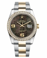 Réplique Rolex Datejust en acier et cadran en or jaune d'or Brown Floral 116243 BRFAO