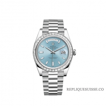 Rolex Day-Date 40 Platine cadran et lunette bleu glacier