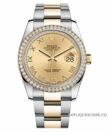 Réplique Rolex Datejust en acier et cadran Or jaune Champagne 116243 CHRO