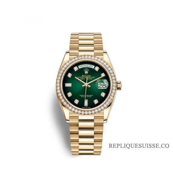 Rolex Day-Date 36 or jaune 18 ct M128348RBR-0035 Ombre verte serti de diamants Cadran