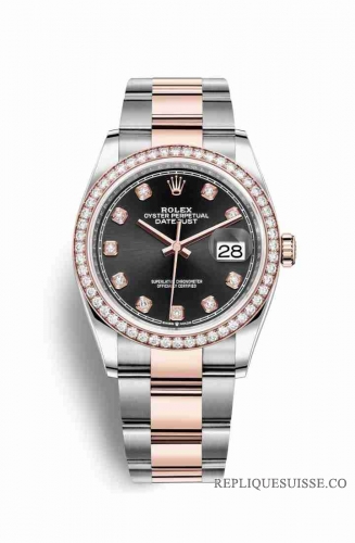 Copie Montre Rolex Datejust 36 Everose Roles ou Oystersteel 18 ct Everose or 126281RBR Noir ensemble diamants Cadran m126281rbr-0008