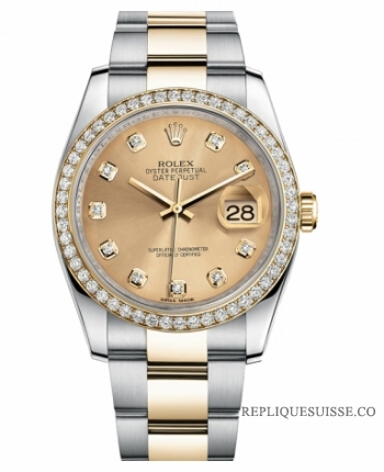 Réplique Rolex Datejust en acier et cadran Or jaune Champagne 116243 CHDO