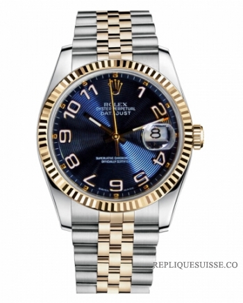 Réplique Rolex Datejust 36mm acier et Jaune or bleu cercle concentrique D 116233 BLCAJ