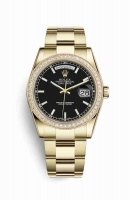 Copie Montre Rolex Day-Date 36 Or jaune 18 ct 118348 Cadran Noir m118348-0208