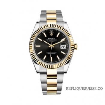 Réplique Rolex Datejust 41 12633 acier de Dial noir et Oyster de Or jaune de 18K