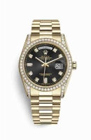 Copie Montre Rolex Day-Date 36 Or jaune 18 ct ensemble de cosses 118388 Diamants noir Set Cadran m118388-0021