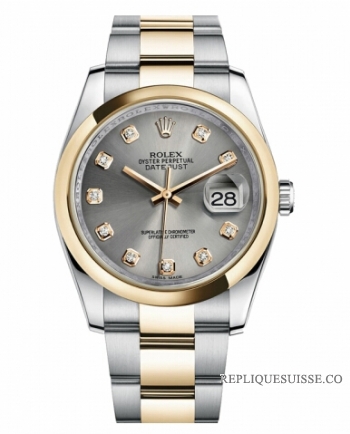 Réplique Rolex Datejust 36mm en acier et or jaune Or Gris Dial 116203 GDO