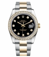 Réplique Rolex Datejust en acier et cadran en or jaune or noir 116243 BKDO