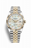 Copie Montre Rolex Datejust 36 Jaune Rolesor Oystersteel or jaune 18 ct 126233 Nacre blanche sertie de diamants Cadran m126233-0023