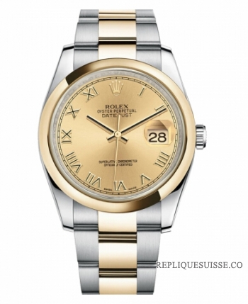 Réplique Rolex Datejust 36mm acier et Or jaune Dial Champagne 116203 CHRO