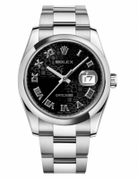 Réplique Rolex Datejust en acier de 36mm d?me lunette noire Jubile Dial 116200 BKJRO