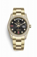 Copie Montre Rolex Day-Date 36 Or jaune 18 ct serti diamants 118388 Or noir serti rubis Cadran m118388-0136