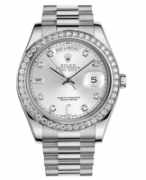 Réplique Rolex Day Date II President Blanc or and Diamonds argent cadran 218349 SDP