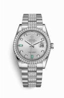 Copie Montre Rolex Day-Date 36 Platinum 118346 Rhodium serti de diamants emeraudes Cadran m118346-0083