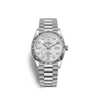 Rolex Day-Date 36 or blanc 18 ct M128239-0007 Nacre blanche sertie de diamants Cadran