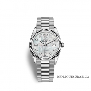 Rolex Day-Date 36 or blanc 18 ct M128239-0007 Nacre blanche sertie de diamants Cadran