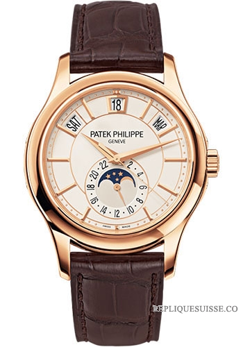 Patek Philippe Calendrier Annuel Cadran Blanc Opalin Cuir Marron 5205R-001 Montres Copie