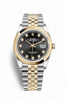 Copie Montre Rolex Datejust 36 Jaune Rolesor Oystersteel Or jaune 18 ct 126203 Noir serti de diamants Cadran m126203-0021