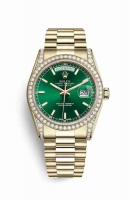 Copie Montre Rolex Day-Date 36 cosses en or jaune 18 carats serties de diamants 118388 cadran vert m118388-0134