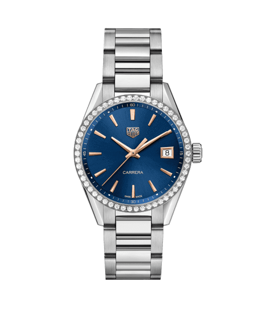 TAG Heuer Carrera Mesdames Quartz Cadran Bleu avec Lunette Diamants Unisexe