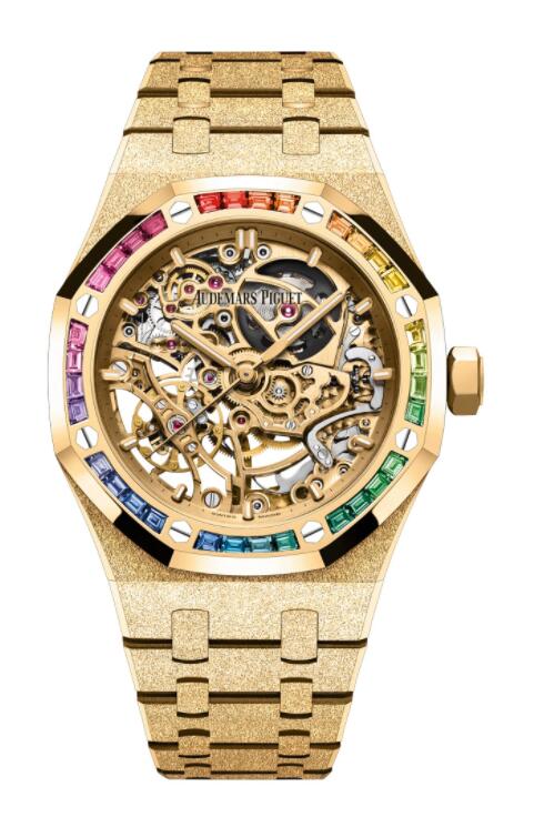 Copie de Audemars Piguet Royal Oak 37 Double Balancier Ajoure Or Jaune Givre Rainbow 15468BA.YG.1259BA.01