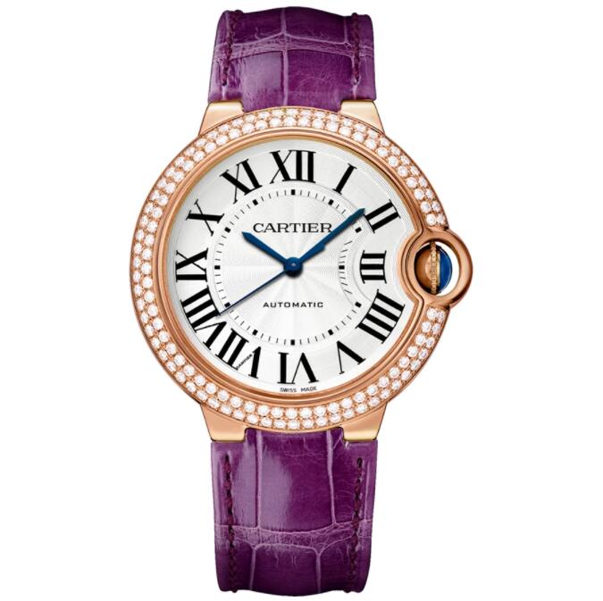 Copie de Cartier Ballon Bleu Automatique Diamant Cadran Argent Dames WJBB0051