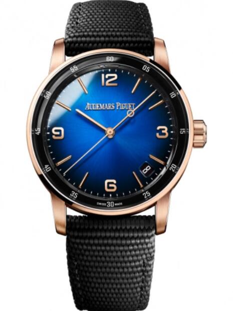 Montre Audemars Piguet Code 11.59 automatique en or rose, 41 mm, cadran bleu, bracelet en caoutchouc, 15210OR.OO.A002KB.0 Montre Audemars Piguet Code 11.59 automatique en or rose, 41 mm, cadran bleu, bracelet en caoutchouc, 15210OR.OO.A002KB.0