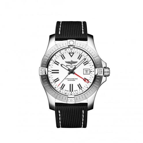 Montre Breitling Avenger automatique GMT 43 en acier inoxydable avec cadran blanc A32397101A1X2 Montre Breitling Avenger automatique GMT 43 en acier inoxydable avec cadran blanc A32397101A1X2